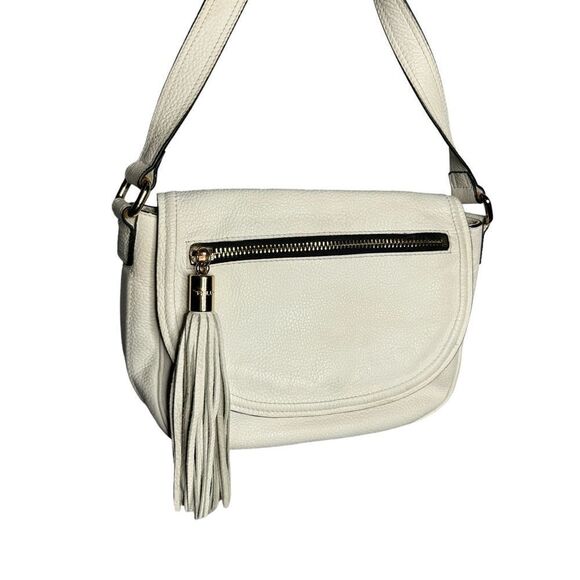 Milly white pebbled leather fringe tassel flap hobo crossbody bag - Picture 14 of 14